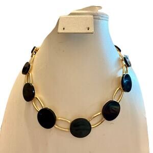 Alfani Gold Tone Link Black Disc Statement Necklace